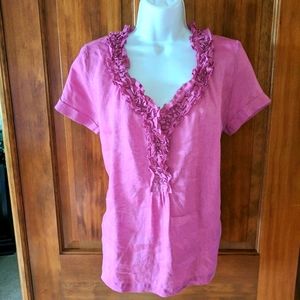 Talbot's Linen Short-Sleeved V-neck Shirt